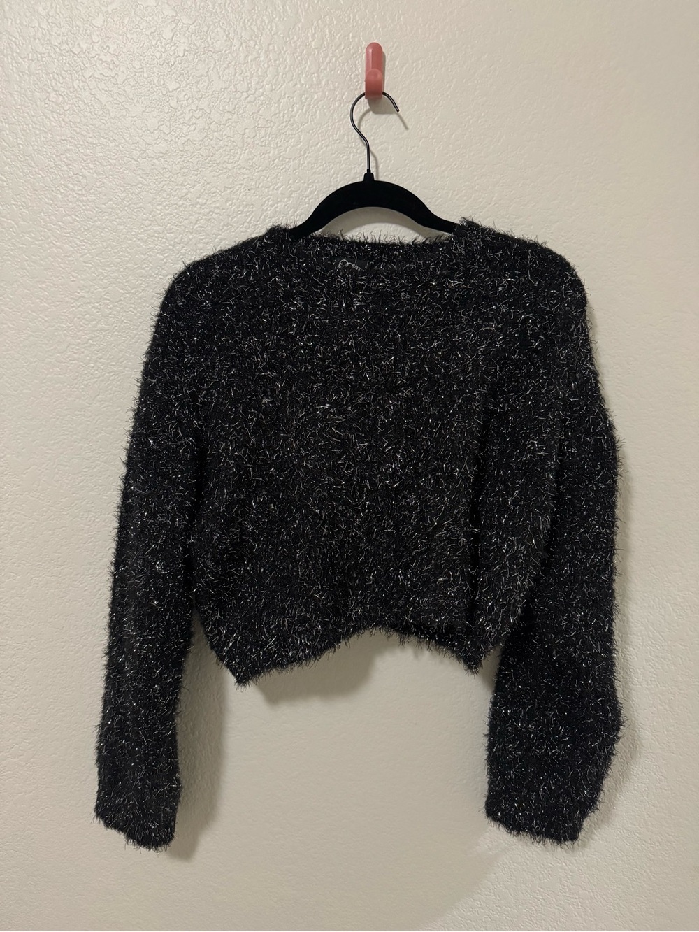 Black Fuzzy Metallic-Thread Pullover Sweater - Girls
